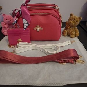 Pink Crossbody Bag with Bee Accent